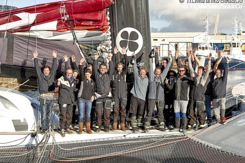 THM-19_47694_BREST ATLANTIQUES : 19_47694   Th.Martinez/Sea&Co .BREST, FRANCE. 7 Dcembre 2019.Arrive BREST ATLANTIQUES, course en double sur multicoques de la Classe ULTIM 32/23. Arrive en 3me place d? ACTUAL LEADER skipper Yves Le Blevec (FRA) , co-skipper Alex Pella ( ESP) & Ronan Gladu (Mediaman) © Th.Martinez/Sea&Co
